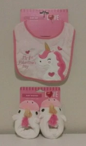 Love My 1st Valentine's Unicorn Baby Bib & Baby Botties - Picture 1 of 6