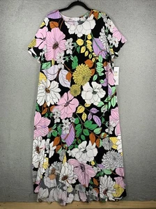 LONDON TIMES Plus Size 2X Black Multicolor Floral Print Shirt Sleeve Stretch NWT - Picture 1 of 11