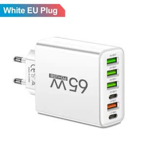 65W 6-in-1 Fast Charger, 4 USB & 2 Type-C Ports Quick Charging for Mobile Device - Picture 1 of 12