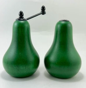 Pear Shaped Salt Shaker And Pepper Mill Unique And Distinctive Green Wooden - Picture 1 of 8