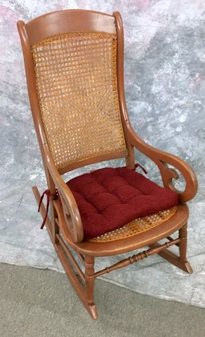 Antique Lincoln Style Walnut Rocking Chair Cane Seating & Back & Seat Cushion Cover