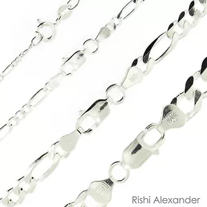 925 Sterling Silver Figaro Mens Boys Chain Necklace .925 Italy All Sizes - Picture 1 of 8