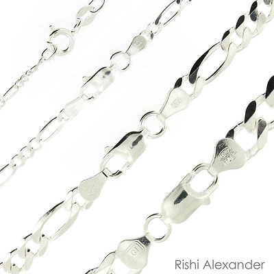 925 Sterling Silver Figaro Mens Boys Chain Necklace .925 Italy All Sizes - Image 1 of 3