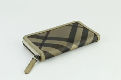 Burberry Grey Smoked Check PVC And Leather Zip Around Wallet - Image 1 of 4