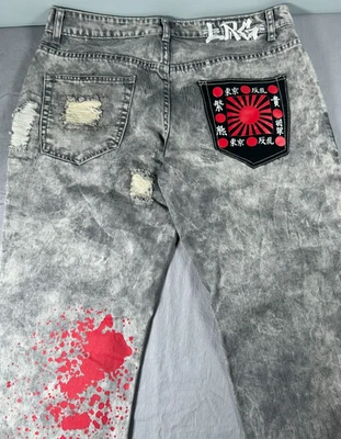 LRG Mens Pants Gray Long Rips Patch Paint Splatter 34x30 Y2K Skateboard - Image 1 of 4