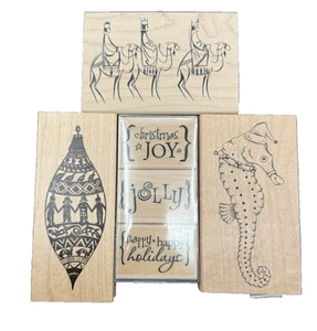 4 Large Medium Rubber Crafting Stamps Wisemen, Ornament, Seahorse Holiday - New - Picture 1 of 5