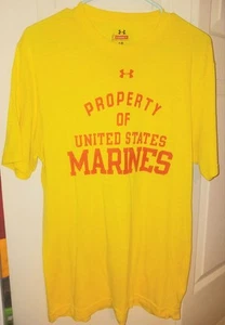 Yellow Under Armour Legacy T Shirt Fitted Property Of U.S. Marines Mens Sz Lg. - Picture 1 of 6