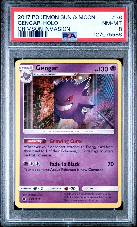 GENGAR 2017 Pokémon Sun & Moon Crimson Invasion Holo 38/111 - PSA 8 - Image 1 of 2