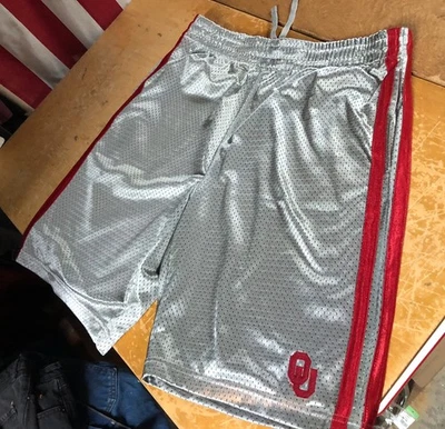OU Oklahoma Sooners Gray/silver Athletic Shorts Mens M Medium Pockets Basketball - Image 1 of 4