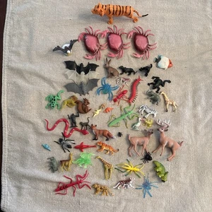 50 Stück kleine wilde Haus-, Bauernhof-, Safari-, Insekten-, Meeresbewohner Plastikspielzeug - Bild 1 von 6
