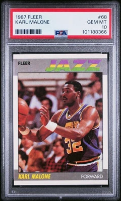 1987 Fleer Basketball Card KARL MALONE #68 Utah Jazz PSA 10 - Image 1 of 2