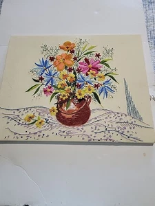 Completed Paragon Crewel Needlepoint Lace Floral Brown Vase #0432 Vintage 1976 - Picture 1 of 9