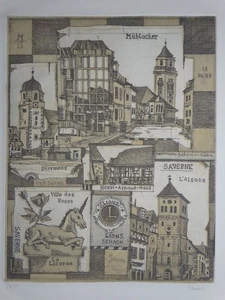 Mühlacker Saverne Elsass - Manfred Maussner Auflage 50 signierte Radierung 1987 - Bild 1 von 4