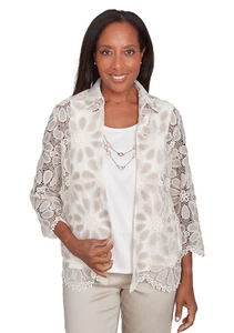 Alfred Dunner Women's Medallion Lace 2 in 1 Top - Size Medium - Foto 1 di 3