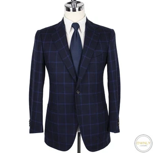 NWOT Cesare Attolini Blue Wool Cashmere Windowpane Patch Pkts 2Btn Jacket 38R - Picture 1 of 12