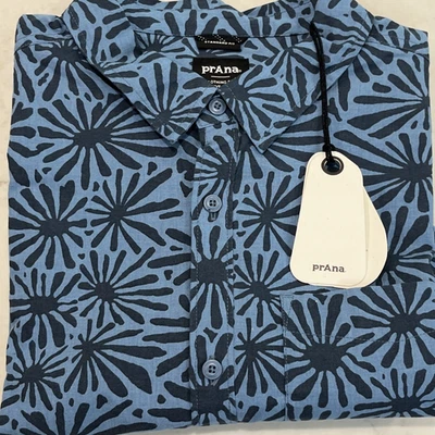 prAna NEW Mens L Stimmersee Short Sleeve Shirt High Tide Stretch Retro - Image 1 of 4