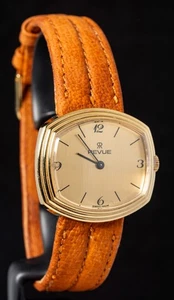 Revue Tonneau Gold-Plated Men's Hand-Wind Vintage Swiss Watch -- Working, NOS - Picture 1 of 11