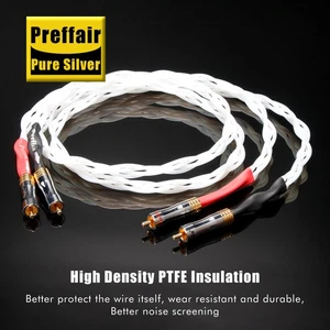 Pure Silver RCA Cable 100% Sterling Silver HIFI Audio Signal Interconnect Cable - Picture 1 of 7
