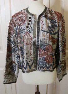 Vintage Rambob Fashion Silk Beaded Jacket Abstract Design sz L Stunning - Picture 1 of 18