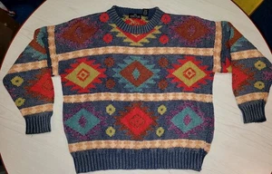 Vintage Structure Sweater Aztec Southwest Men’s L Cotton Ramie Heavy - Picture 1 of 9