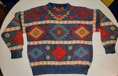 Vintage Structure Sweater Aztec Southwest Men’s L Cotton Ramie Heavy - Image 1 of 4