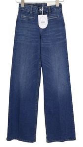 Jeans donna LIU JO W26/L35 blu denim lavato vita alta svasato fondo alto logo - Foto 1 di 12