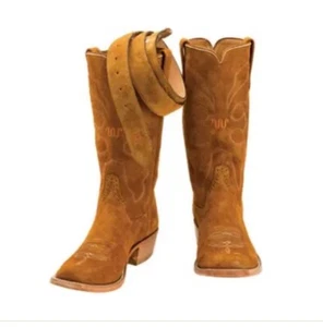 Rios of Mercedes King Ranch Men's Cowboy Boots Remuda Suede Tan Bonus Belt 9.5D - Picture 1 of 24