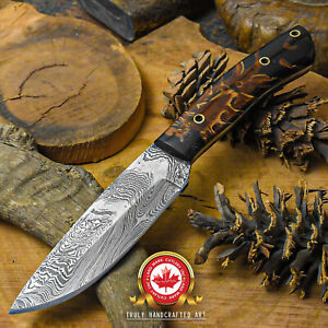 HAND MADE DAMASCUS 9 INCH HUNTING KNIFE WITH PINE CONE HANDLE 1738