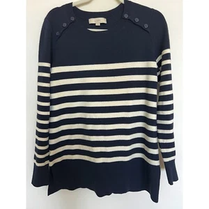 Suéter Pullover Ligero Para Mujer Loft Azul Marino Blanco Rayas Cuello Barco Talla Mediana - Imagen 1 de 17