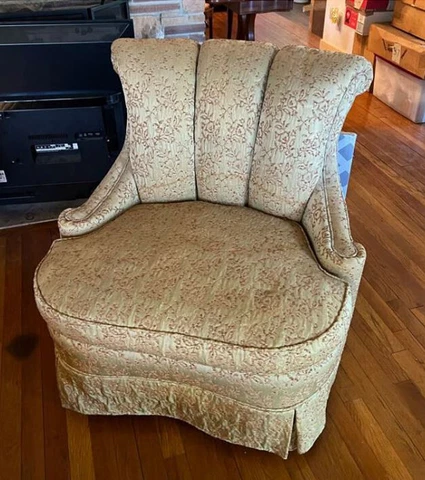 Vintage 1940’s Horsehair Filled Chair with Scalloped, Rolled, Back Cover