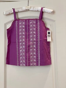 GAP KIDS Girls Tank Top Cotton Embroidered Eyelet Flowers M 7-8 Purple NWT Lined - Picture 1 of 11