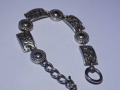  Silver-Tone textured Metal Link Bracelet Loop & Toggle Clasp 7.5" (168) - Image 1 of 4