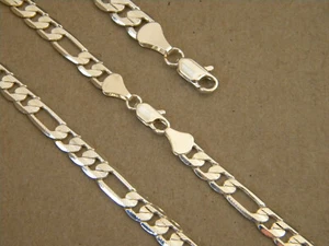 Herren 30 Zoll lang Figaro Kette Halskette & 8 Zoll langes Armband Set versilbert - Bild 1 von 3