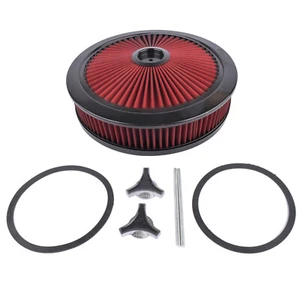 14" x 3" Red High Flow Air Cleaner Set Washable Element Recessed Base Black Ring - Picture 1 of 13