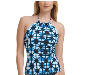 Tommy Hilfiger $88 Blue Acid Wash Tankini Swim Top Size M - Picture 1 of 7