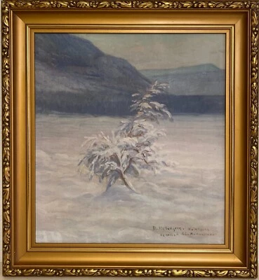 Ölbild Impressionist Winterlandschaft in Skandinavien Schweden Manne Hallengren - Bild 1 von 4