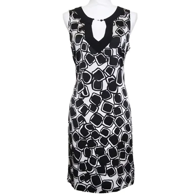 Vestido ECI New York Talla 12 Negro Blanco Estampado Mezcla Seda Sin Mangas Cambio Cóctel Foto 1 de 4