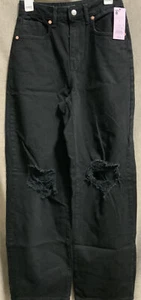 🌻 Wild Fable Women's Distressed Baggy Jean Highest Rise Black Denim Size 0 - Picture 1 of 3