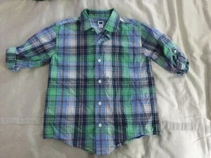 Janie and Jack Plaid blue Green Pink Long sleeve button down shirt roll Up 5 - Picture 1 of 8