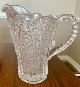 Vintage Crystal Glass Pitcher 8" Tall American Crystal Glass - Picture 1 of 6