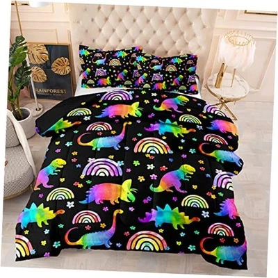 BSNTHO Rainbow Dinosaur Comforter Set Full Colorful Dino Bedding Set for Boys  - Image 1 of 4