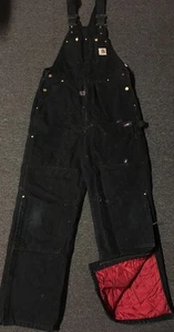 Vtg Carhartt Faded Distress Quilted Overalls 34 USA Grunge Trucker Biker 90s WIP - Picture 1 of 20