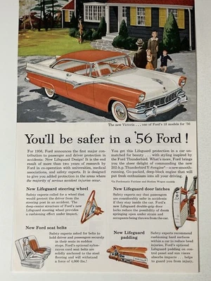 1956 Ford Fairlane Victoria Print Ad You'll Be Safer - Image 1 of 2