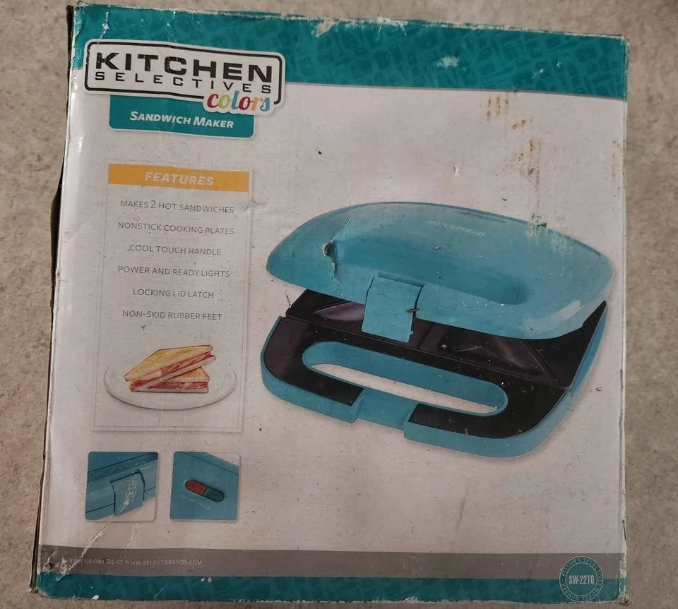 Sandwichera eléctrica selectiva de cocina nueva en caja, verde azulado, Foto 1 de 1