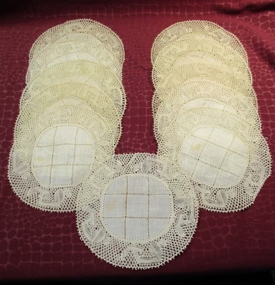 Antigos 11 tapetes redondos de coquetel Flandres bordas de renda linho costurado com bainha j107 - Imagem 1 de 4