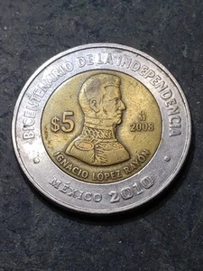 Moneta 5 Pesos Messico 2008 Indipendenza Bicentenario Ignacio López Rayón - Foto 1 di 2