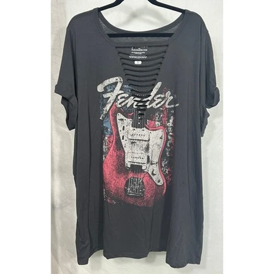 Camiseta Fender Graphic Cutout Neck Preta Oversized Feminina Plus Size 3X - Imagem 1 de 4