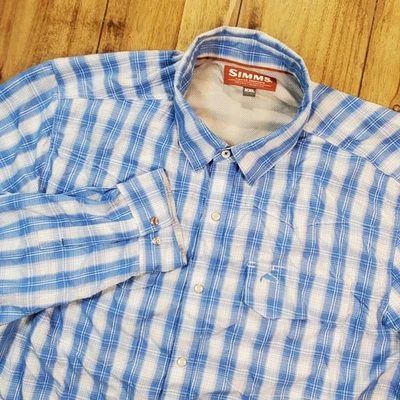 Simms Shirt Mens 2XL XXL Blue Plaid Pearl Snap Fishing Long Sleeve Vented - Image 1 of 4