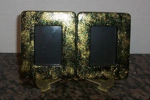 NEW Unique Handmade 2 Pic Picture Photo Memory Frame with Easel Black/Gold - Picture 1 of 1