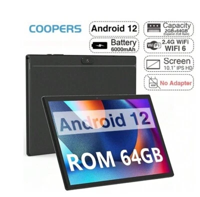 COOPERS Tablet 10 inch Android Tablets, YQ10S Quad Core Black 2GB 64GB 1.6GHz - Image 1 of 4